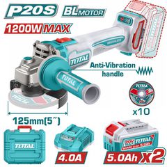 Τροχός Γωνιακός 125mm Σέτ TOTAL Μπαταρίας Li-ion 20V με 2 Μπαταρίες 5Ah BL Motor Επαγγελματικό ( TAGLI2120272E )