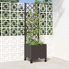Γλάστρα κήπου με πέργκολα & τροχούς Καφέ 40 x 40 x 146 εκ PP 3422919
