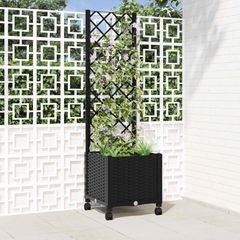 Γλάστρα κήπου με πέργκολα & τροχούς Μαύρο 40 x 40 x 146 εκ PP 3422920