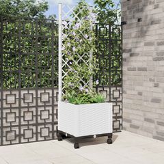 Γλάστρα κήπου με πέργκολα & τροχούς Λευκό 40 x 40 x 146 εκ PP 3422923