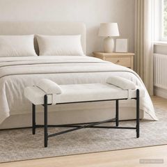 Παγκάκι με κουμπιά και μαξιλάρια Κρεμ 110 x 40 x 46 cm Βελούδο 42038393