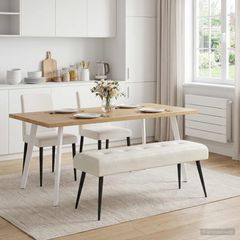 Πάγκος με κουμπωτές επιφάνειες Κρεμ 110 x 40 x 46 cm Βελούδο 42038537