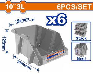 Wadfow WTB0603 Σκαφάκι Αποθήκευσης 10" 250Χ155Χ125mm 6 Τεμάχια