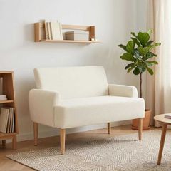 Love seat με κουμπιά Κρεμ 116 x 67 x 81 εκ Υφασμάτινο Κορντουρά 42041790