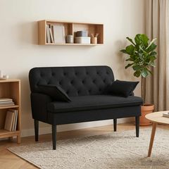 Love seat με κουμπιά Μαύρο 111 x 68 x 80 εκ. Ύφασμα 42041798