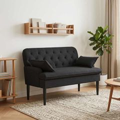 Love seat με κουμπιά Μαύρο 111 x 68 x 80 εκ. Ύφασμα 42041798