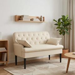 Love seat με κουμπιά Κρεμ 111 x 68 x 80 εκ. Ύφασμα 42041803