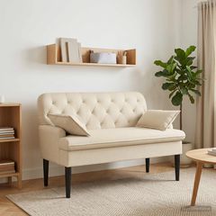 Love seat με κουμπιά Κρεμ 111 x 68 x 80 εκ. Ύφασμα 42041803