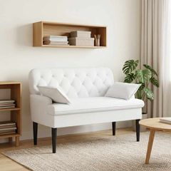 Love seat με κουμπιά Λευκό 111 x 68 x 80 εκ. Ύφασμα 42041806