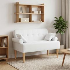 Love seat με κουμπιά Λευκό 120 x 65 x 79 εκ Ύφασμα 42041819