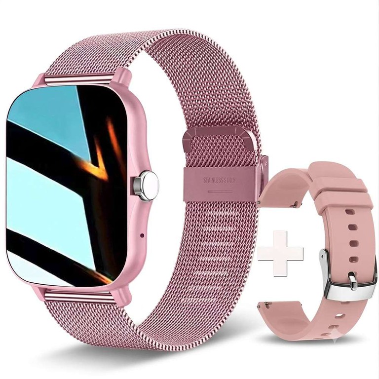 Smartwatch ροζ με παλμογράφο γυναικείο δώρο λουράκι
