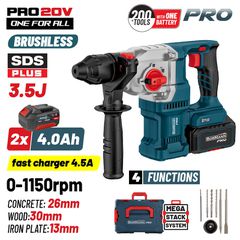 BORMANN Pro BBP5316X44CA Πνευματικό Σκαπτικό Μπαταρίας SDS-PLUS Brushless 20V, 2x4.0Ah,3.5J