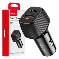 Amio - ΦΟΡΤΙΣΤΗΣ ΑΝΑΠΤΗΡΑ ΜΕ 2 ΘΥΡΕΣ USB-A QUICK CHARGE+USB-C 20W ΜΑΥΡΟ - 1 Τεμ. (04282/AM)