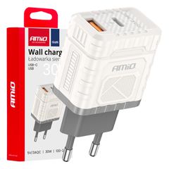Amio - ΦΟΡΤΙΣΤΗΣ ΜΕ ΟΙΚΙΑΚΗ ΠΡΙΖΑ ΜΕ 2 ΘΥΡΕΣ USB-A+USB-C 30W 100-240V ΛΕΥΚΟ - 1 Τεμ. (04286/AM)