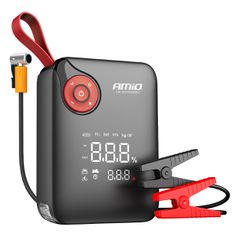 Amio - Φορητός Εκκινητής Μπαταρίας (Jump Starter) Mini με ενσωματωμένο Κομπρεσέρ Αέρα, Powerbank και Φακό LED τάση λειτουργίας 12V με χωρητικότητα 7,2Ah και μέγιστο ρεύμα εκκίνησης 600A για Επιβατικά