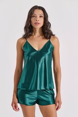 Babydoll με Σορτς Σατεν Σμαραγδί