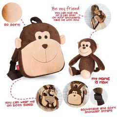 Max Monkey reversible backpack with plush toy 25cm-thumb-3