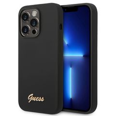 Guess Silicone Vintage Gold Logo iPhone 14 Pro Case - Black
