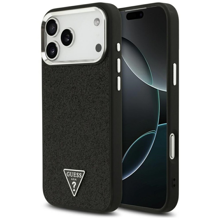 Guess Glitter Triangle Logo MagSafe Case for iPhone 17 Pro Max - Black