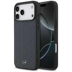 Mercedes Leather Laurel Leaves Stripes MagSafe Case for iPhone 17 Pro Max - Blue