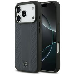 Mercedes Leather Laurel Leaves Stripes MagSafe Case for iPhone 17 Pro - Blue