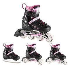 Πατίνια NH10905 4in1 PINK LED ROLLER SKATES WITH DIMENSIONAL HOCKEY BLADE NILS EXTREME-thumb-5