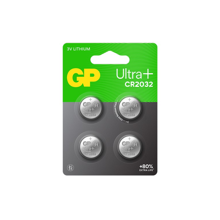 GP - Ultra Plus Lithium Cell Battery CR2032, 3V - 4-pack / Electronics
