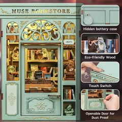 BOOK NOOK KIT - DIY- Muse Bookstore - 201pc + LED Light-thumb-2