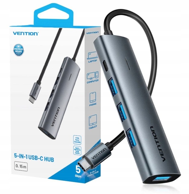 Hub 5v1 USB-C 3.0 Vention 0.15m