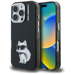 Karl Lagerfeld IML Aquarelle Choupette & Logo Case for iPhone 16 Pro Max - Black
