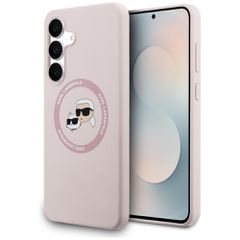 Karl Lagerfeld Silicone Karl & Choupette Heads MagSafe Case for Samsung Galaxy S25 FE - Pink