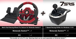 HORI - Mario Kart Racing Wheel Pro Deluxe + 7-Speed Racing Shifter Bundle For PC (Windows 11/10) / Nintendo Switch