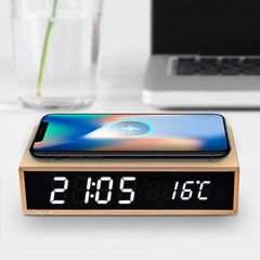 Mikamax - Bamboo Wireless Charger Clock / Gadgets-thumb-2