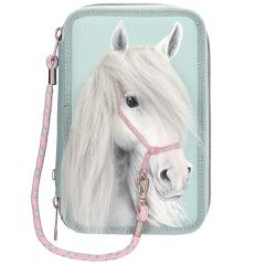 Miss Melody - Triple Pencil Case With Horse Head Application - Sage Green / Toys