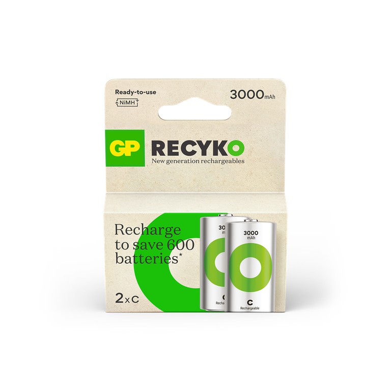GP - ReCyko Rechargeable Battery, Size C, 3000 mAh, 1.2V (2-pack) / Electronics