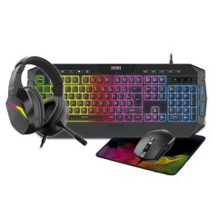 Freaks And Geeks - 4 in 1 Pack QWERTZ Keyboard+Mouse+Mousepad+Headset (RGB) / PC