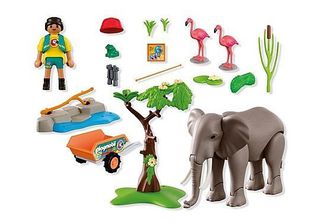 PLAYMOBIL - Elephant with Zookeeper (72068)-thumb-1