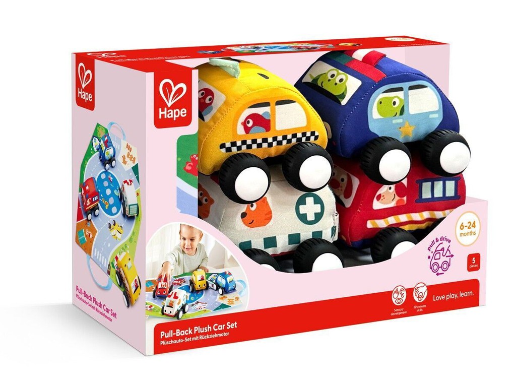 Hape - Pull-Back Plush Car Set (87-0076) / Toys