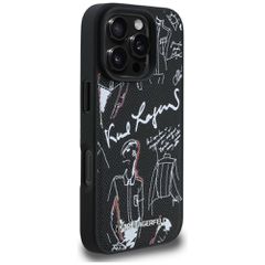 Karl Lagerfeld Grained Pattern & Logo MagSafe Case for iPhone 16 Pro - Black-thumb-3