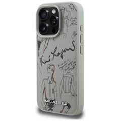 Karl Lagerfeld Grained Pattern & Logo MagSafe Case for iPhone 16 Pro Max - Gray-thumb-1