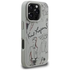 Karl Lagerfeld Grained Pattern & Logo MagSafe Case for iPhone 16 Pro Max - Gray-thumb-3