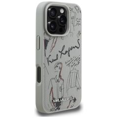 Karl Lagerfeld Grained Pattern & Logo MagSafe Case for iPhone 16 Pro - Gray-thumb-3
