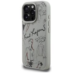 Karl Lagerfeld Grained Pattern & Logo MagSafe Case for iPhone 16 Pro - Gray-thumb-1