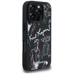 Karl Lagerfeld Grained Pattern & Logo MagSafe Case for iPhone 16 Pro Max - Black-thumb-3