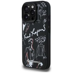 Karl Lagerfeld Grained Pattern & Logo MagSafe Case for iPhone 16 Pro Max - Black-thumb-1