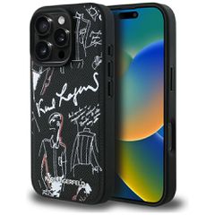 Karl Lagerfeld Grained Pattern & Logo MagSafe Case for iPhone 16 Pro Max - Black