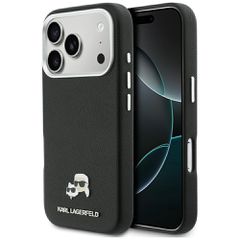 Karl Lagerfeld Karl & Choupette Head Pins Saffiano MagSafe Case for iPhone 17 Pro Max - Black