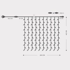 ΚΟΥΡΤΙΝΑ, 200 LED 5mm, 230V, 3 ΕΠΕΚΤΑΣΕΙΣ ΕΩΣ 5 ΣΕΤ, ΠΡΑΣΙΝΟ ΚΑΟΥΤΣΟΥΚ ΚΑΛΩΔΙΟ, ΘΕΡΜΟ ΛΕΥΚΟ LED (H100 x W200cm, 20 LINES x 10 LED), ΠΡΟΕΚΤΑΣΗ ΠΑΡΟΧΗΣ 1.5m ΙΡ65