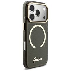 Guess IML Glitters Script Strap MagSafe Case for iPhone 17 Pro - Black-thumb-3