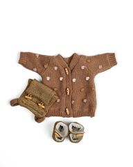 Smallstuff - Doll clothing, knitted long dot cardigan, shoes and backpack - (40010-47) / Toys